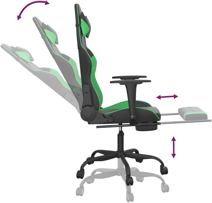 YAFF Massage Gaming Chair with Footrest Black&ampGreen Faux Leather-5414