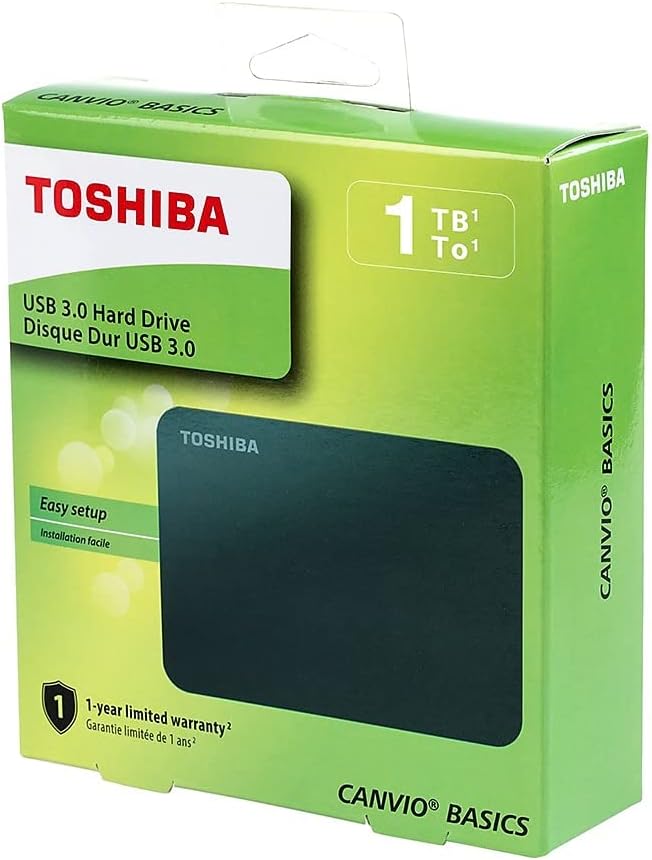 Toshiba Canvio Basics 1TB Portable External Hard Drive USB 3.0 Black - HDTB410XK3AA