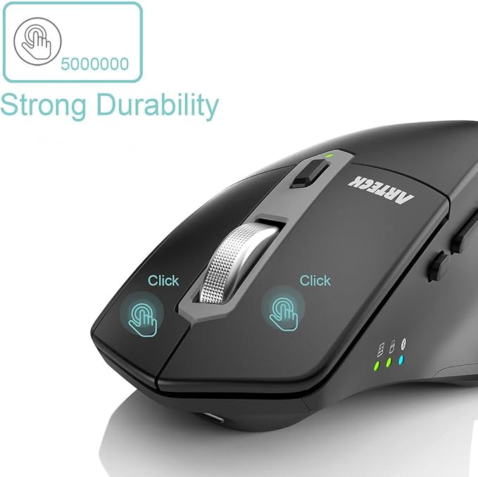 Arteck Multi-Device Wireless Bluetooth Mouse with Nano USB-A USB-C Receiver Ergonomic Right Hand Silent Clicking Rechargeable Mouse for Computer Desktop PC Laptop Mac iPad and Windows 11/10 iPad OS