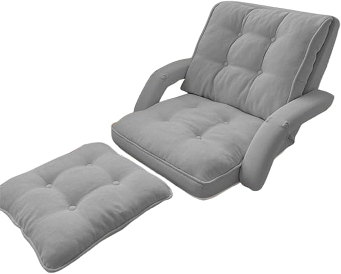 Floor Chair with Back Support Folding Sofa Chair with 5 Adjustable Position Padded Sleeper Bed Couch Recliner Floor Gaming Chair Gaming Floor Chairs for AdultsGray