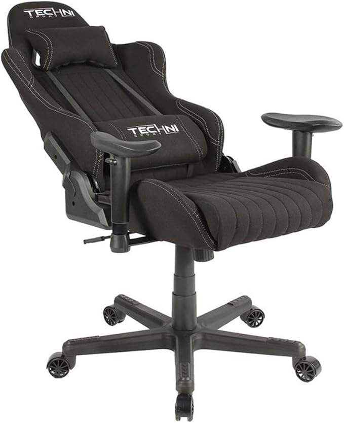 Pemberly Row Sport Ergonomic Racing Game Chair Adjustable Design Black Finish Contoured Support Sleek Gaming Chair for Game Room Comfort