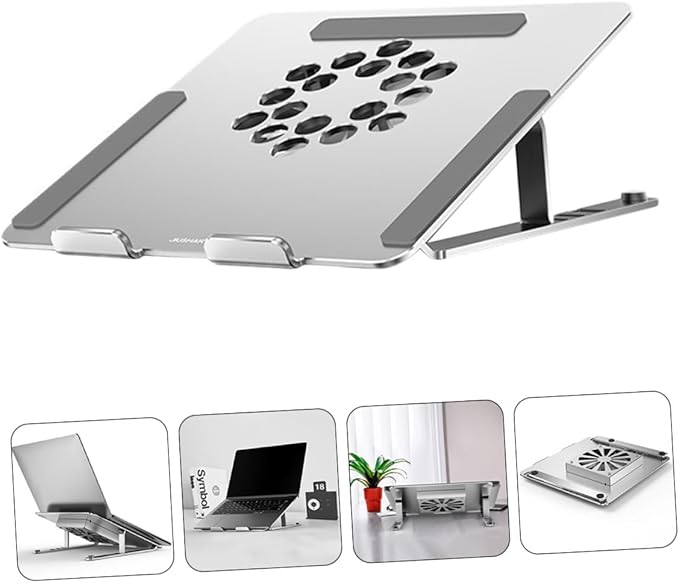 DOITOOL Aluminum Alloy Laptop Cooling Pad with Adjustable Height and Quiet Fan Ventilated Support Stand for Gaming and Office Use Silver Laptop Cooler Base