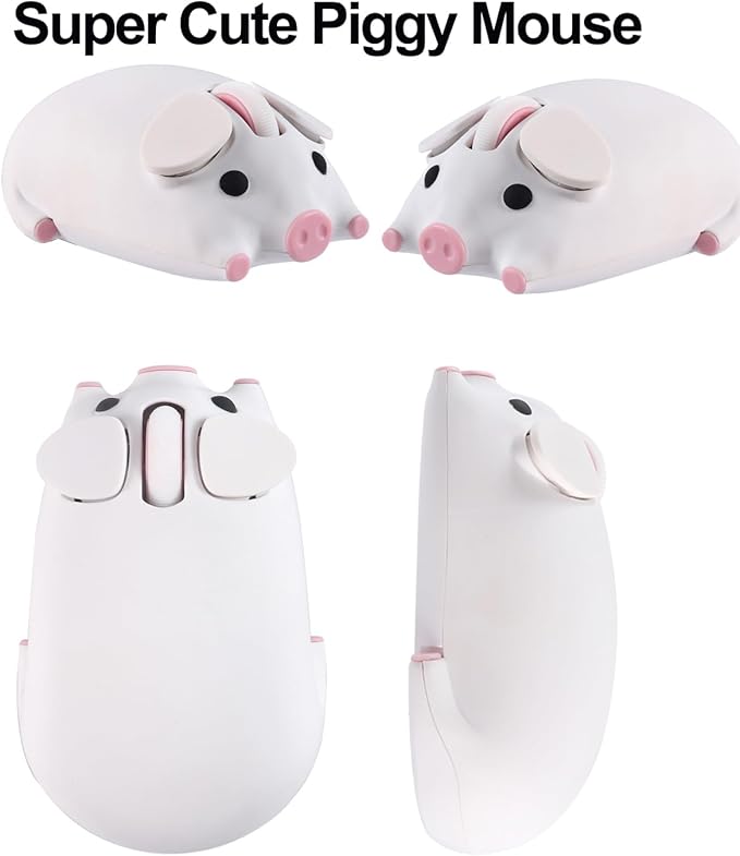 Wireless Mouse Cute Pig Design Bluetooth Dual Mode Portable Compact Lightweight Silent Optical Kawaii Mice for PC Laptop Computer Tablet Macbook Pro/Air Kids Girls Student School Office Gift White