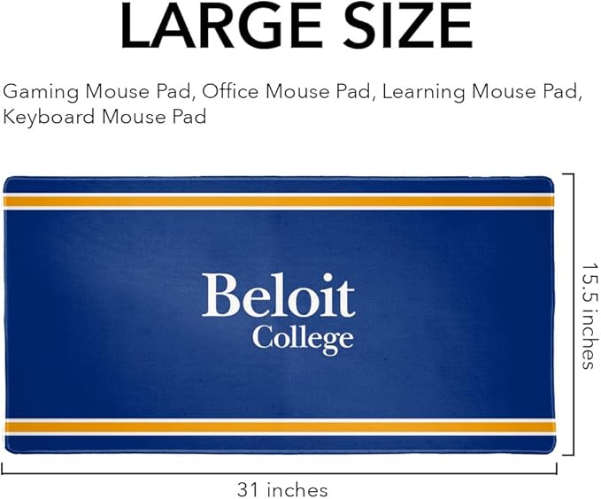 Beloit College Buccaneers Primary Logo Stripes Large Gaming Mouse Pad Desk Mat with Stitched Edges Non-Slip Base for Gamer Home and Office 31.5 x 15.7