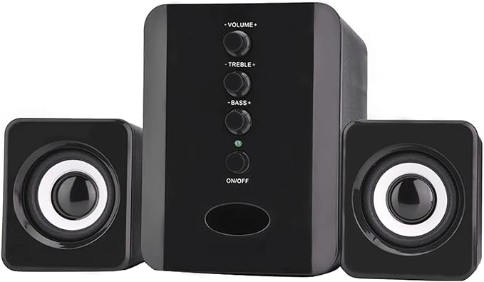Multimedia Speaker System Mini USB 2.1 Wired Combination Speaker Bass Music Player Subwoofer Pc Stereo Speakers for Music Movies Gaming and Multimedia Computer Laptops (Black)