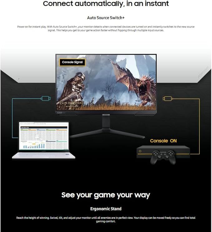 Samsung 27 Odyssey G4 Gaming Monitor | 240Hz Refresh Rate 1ms Response Time | FreeSync Premium NVIDIA G-Sync Compatible | HDR 10 400Nit | FHD IPS Ultrawide Game View &amp Ergonomic Stand | Black
