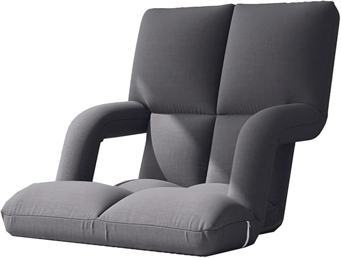 ELEFOCUS Folding Floor Chair with Armrest Adjustable 5 Position Padded Floor Video Gaming Chair with Arms Foldable Lazy Sofa(Gray B)