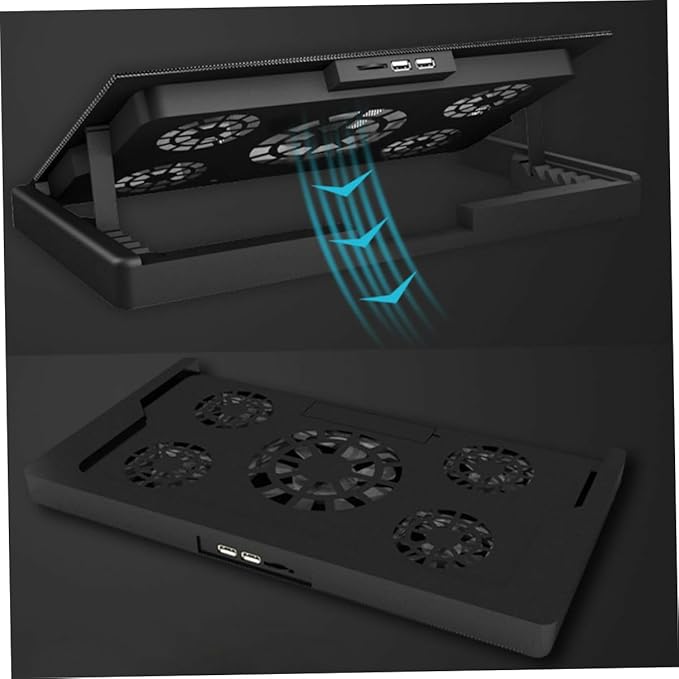 Laptop Cooling Pad with 5 USB Fans Adjustable Multi-Angle Cooler Stand Anti-Skid Base for Gaming and Office Laptops Black