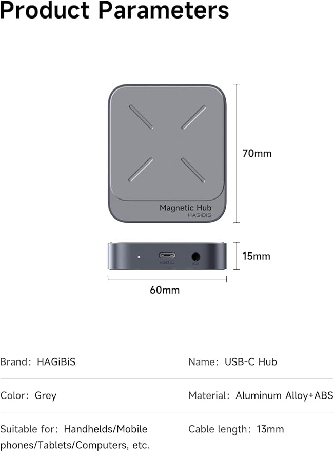 Hagibis Magnetic USB C Hub with Magsafe for iPhone 17 16 15 Pro Max 6 in 1 Type-C Docking Station SD4.0 Micro SD4.0 Card Solt 100W PD 10Gbps USB-C AUX for MacBook Pro Air iPad Pro (TC100S)