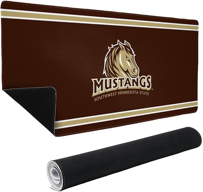 Southwest Minnesota State SMU Mustangs Primary Logo Stripes Large Gaming Mouse Pad Desk Mat with Stitched Edges Non-Slip Base for Gamer Home and Office 31.5 x 15.7