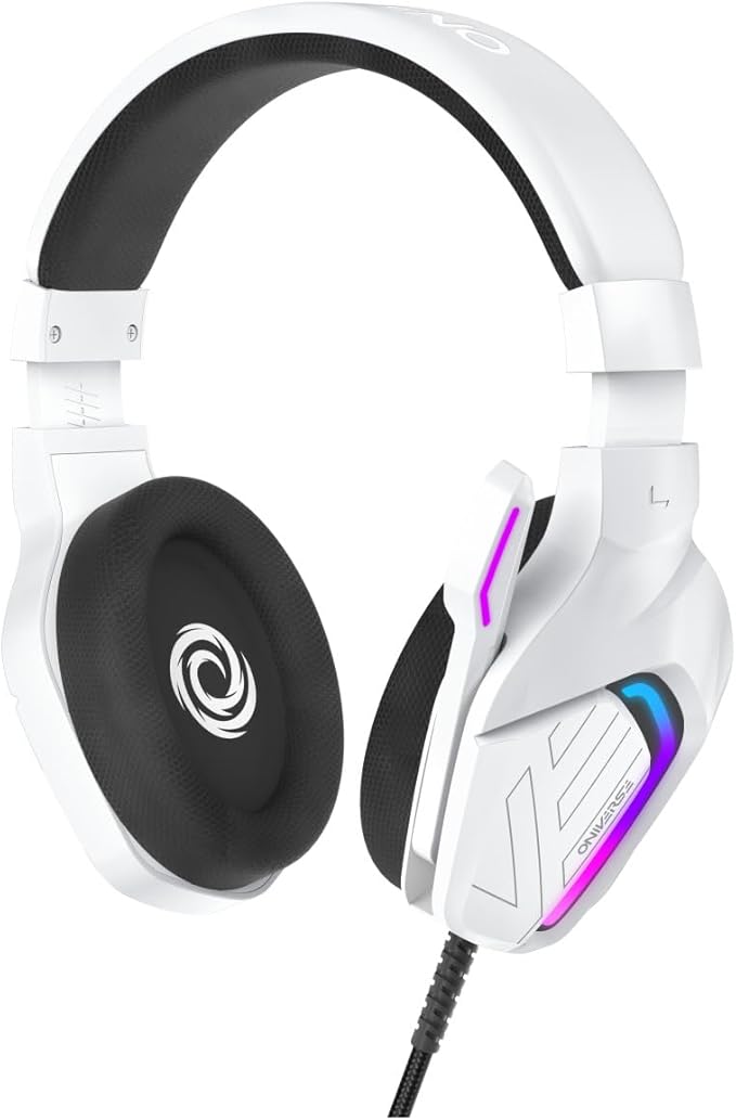 Wired Gaming Headset with Adjustable Microphone Compatible with PS5 PS4 Switch Xbox PC Mac LED Gaming Headset 50mm Speakers Comfortable and Breathable Wired Jack - Meteor (Frost White)