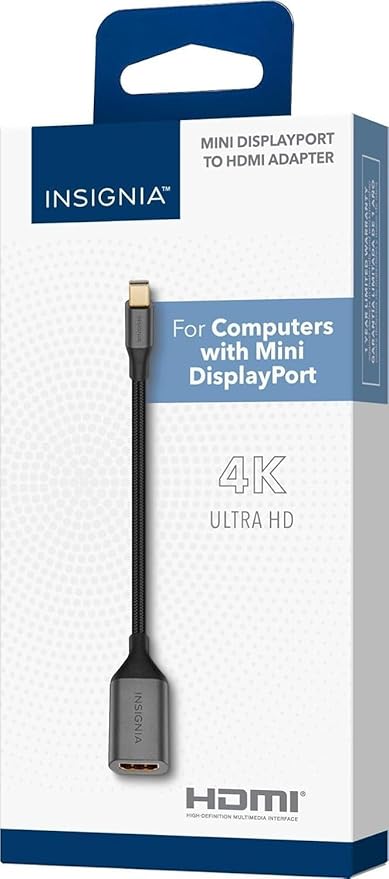 INSIGNIA TV Monitor &amp Display Adapters – 4K Ultra HD 60W Power Delivery USB 3.0 5Gbps – Compatible with MacBook iPad Chromebook Windows Laptops (Mini Displayport to HDMI Adapter)