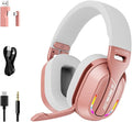 2.4GHz Wireless Gaming Headset for PC PS5 PS4 Switch - Bluetooth 5.4 20H Battery with ENC Noise Canceling Microphone Cool Lighting 40mm Driversfor Wired Mode Xbox Series -Rose Gold