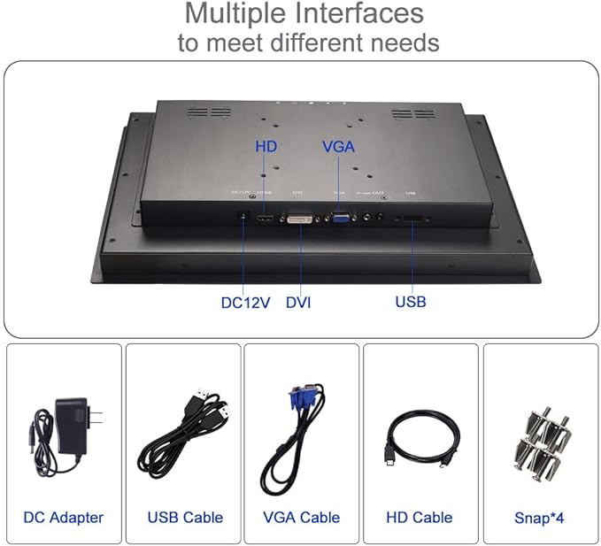 UN UNITEDTIME 15.6 Inch Industrial 10-Point Touch Monitor Open Frame HDMI/VGA/DVI Interface Built-in Speakers Capacitive Touch Screen Technology Metal Frame (Touchscreen Metal Frame)