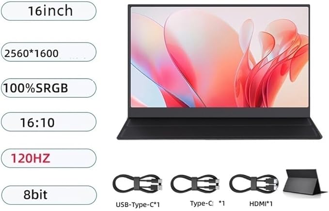 Flicker Free 16-inch FHD 2K 120Hz Game Consoles External Screen Portable Monitor Suitable for Laptops with Speakers