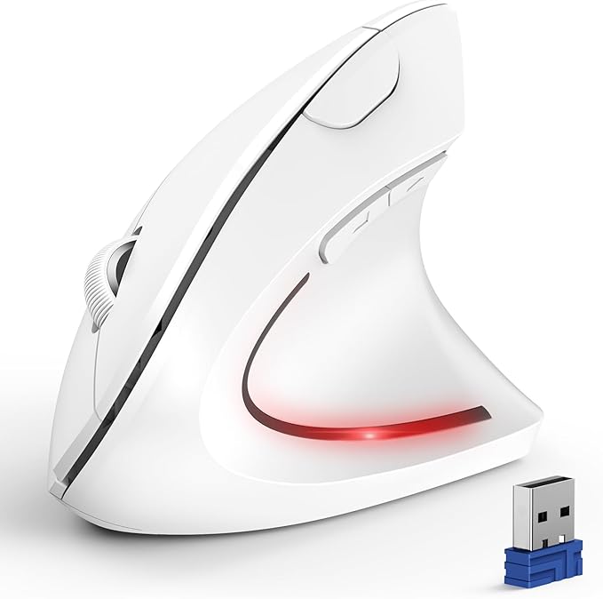 TECKNET Ergonomic Mouse Wireless Bluetooth Vertical Mouse 4800 DPI Optical Tracking 6 Adjustable DPI Quiet Clicks 2.4GHz with USB A Receiver 12 Months Battery 6 Buttons Wide Compatibility