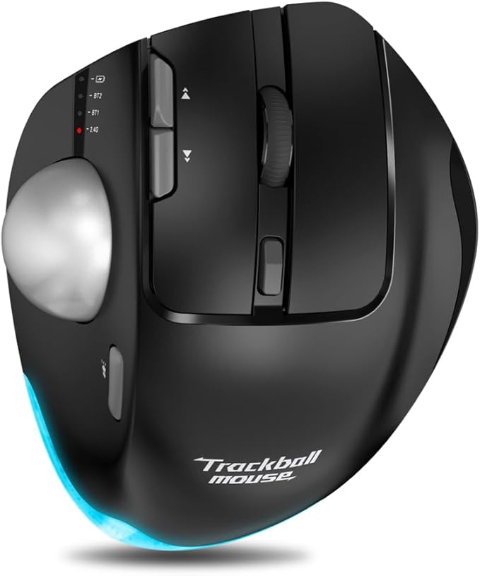 Docooler F-33 Wireless Trackball Mouse - Easy Thumb Control Precision and Smooth Tracking Tri-Mode Ergonomic Mouse wirh Programmable and Adjustable Mouse Angle Compatible for PC Laptop - Black
