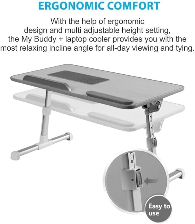 Adjustable Angle Laptop Table with Built-in USB Cooling Fan Foldable Legs for Home Office Working Gaming &amp Writing(Grey) Gray