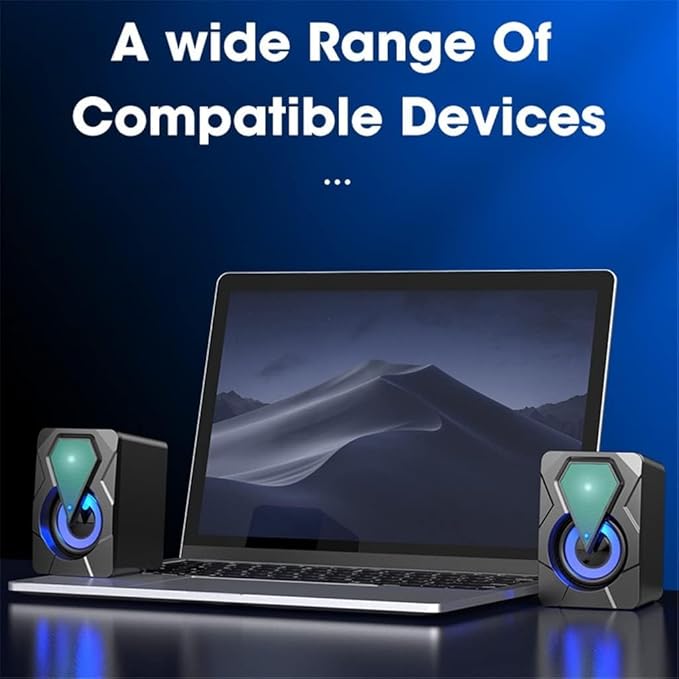 Computer Speakers for Desktop Computer Speakers for Laptop PC Subwoofer 4D Surround Sound Desktop Speaker Colorful LED Light Soundbar Theater Box Music