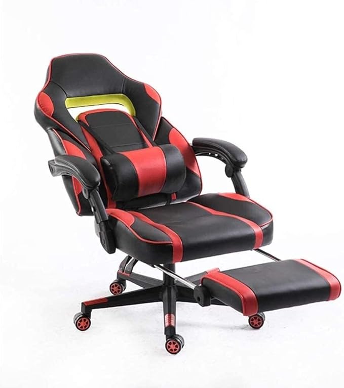 Boss Racing Gaming Chair with Reclining Footrest Adjustable Lumbar Support PU Leather Office Desk Chair Black