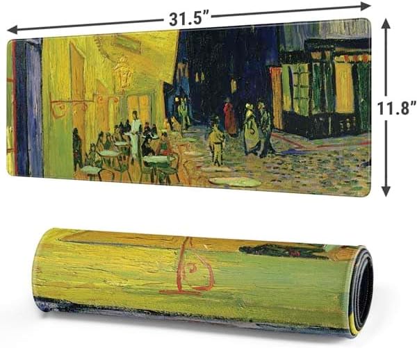Skinit Large Gaming Mouse Pad - Officially Licensed Cafe Terrace at Night by Van Gogh Design with Stitched Edges Waterproof Non-Slip Rubber Base Desk Mat for Keyboard &amp Mouse