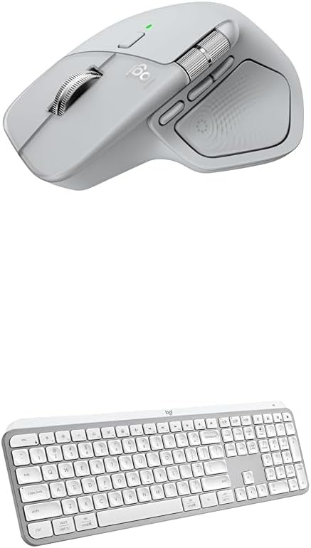 Logitech MX Master 4 Ergonomic Wireless Bluetooth Mouse with Haptic Feedback + MX Keys S Wireless Bluetooth Keyboard with Backlit Low Profile Quiet Keys - USB-C Windows Linux Chrome Mac-Pale Grey