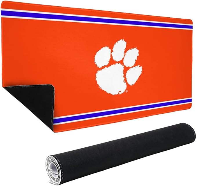 Clemson University Tigers Primary Logo Stripes Large Gaming Mouse Pad Desk Mat with Stitched Edges Non-Slip Base for Gamer Home and Office 31.5 x 15.7