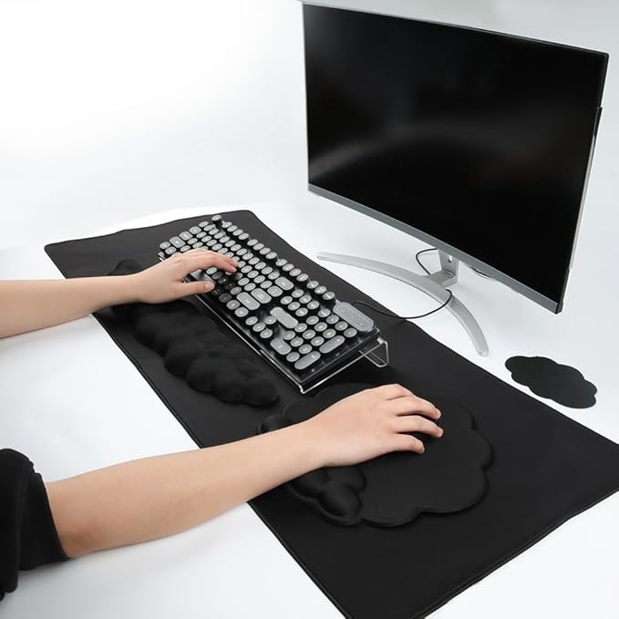 Premium Quality Cloud Wrist Rest Keyboard &amp Mouse Pad Set – Ergonomic Memory Foam Desk Accessories with Wrist Support for Office &amp Gaming – Black Fabric