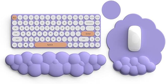 Cloud Keyboard Wrist Rest and Mouse Pad with Wrist Support Set Ergonomic PU Leather Mousepad Pain Relief Memory Foam Non-Slip for ComputerLaptopLavender Purple
