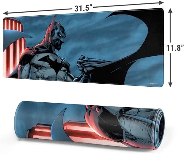 Skinit Large Gaming Mouse Pad - Officially Licensed Batman Clenched Fist Design with Stitched Edges Waterproof Non-Slip Rubber Base Desk Mat for Keyboard &amp Mouse 31.5 x 11.8 inches