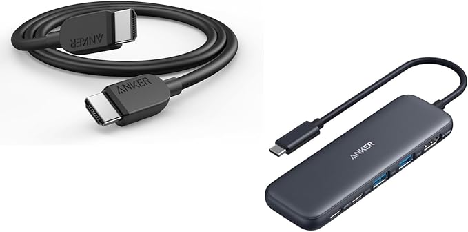 Anker HDMI Cable 8K@60Hz 6FT Ultra HD 4K@120Hz HDMI Cord USB C Hub 5-in-1 USBC to HDMI Splitter with 4K Display
