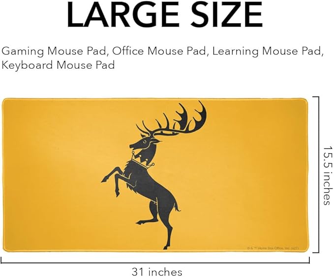 Game of Thrones Baratheon Sigil Large Gaming Mouse Pad Desk Mat with Stitched Edges Non-Slip Base for Gamer Home and Office 31.5 x 15.7