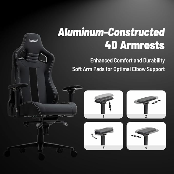 boulies Elite Gaming Chair Ergonomic Computer Chair with 4D Armrests Adjustable Reclining Office Chair with Head Pillow and Lumbar Support (Charcoal Grey Standard)