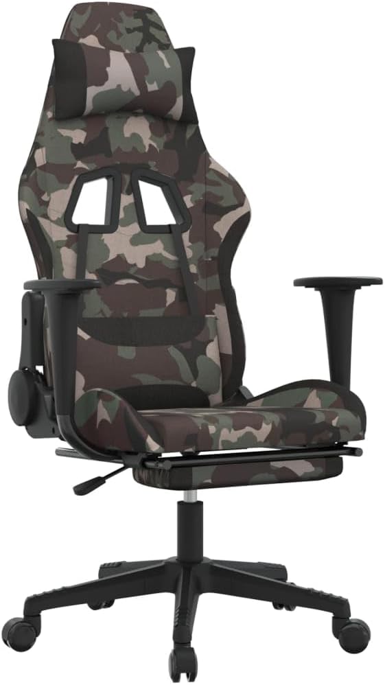 Gaming Chair with Footrest Ergonomic Office Chair Computer Chair with Footrest and Lumbar Support Height Adjustable Game Chair with 360°Swivel Seat Camouflage and Black Fabric -AA