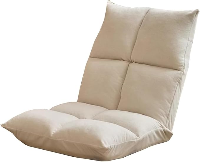 ELEFOCUS Floor Chair with Back Support Adjustable Folding Floor Gaming Chair Chaise Lounge Indoor with 6 Position Adjustment(Beige)
