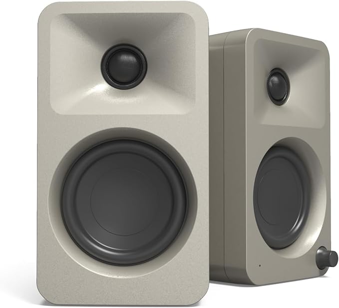 Kanto ORAME 100W Powered Reference Desktop Computer Speakers (Moon) with 60X-BK Fully Automatic Belt-Drive Stereo Turntable - Bundle