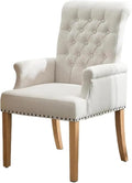 Adjustable Office Computer Chair with Armrest Solid Wood Leg Upholstered Tufted High Back Dining Room Decorate Fabric Chair with Arms(Beige)