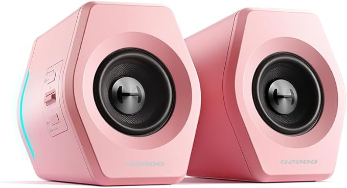 Edifier G2000 RGB Gaming Speakers 32W Peak Power Compact Design for PC/PS4/Desktop Bluetooth 5.1 3.5mm AUX Game/Movie/Music Modes 12 RGB Lighting Effects - Pink