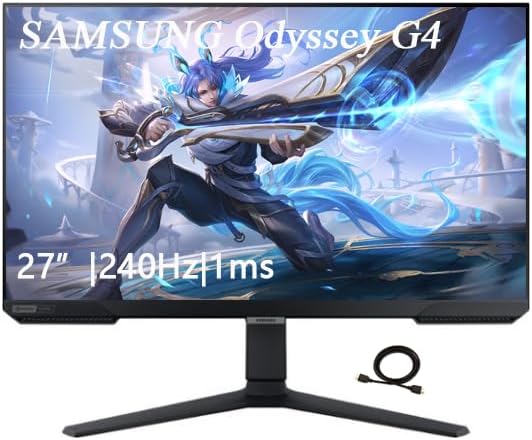 Samsung 27 Odyssey G4 Series FHD Gaming Monitor 240Hz 1ms HDR 10 G-Sync Compatible AMD FreeSync Premium Ultrawide Game View HDMI Black with GSF HDMI Cable
