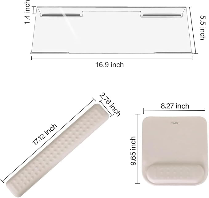 MOSISO Computer Keyboard Stand&ampWrist Rest Support for Keyboard &ampMouse Pad Set Ergonomic Massage Wrist Rest Set Easy Typing Working Acrylic Clear Stand for Office Home Taupe Brown