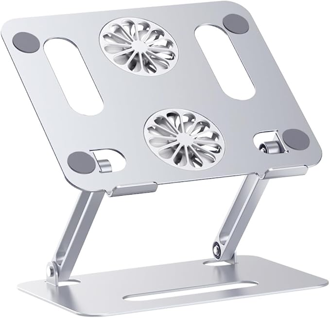 Homoyoyo Aluminum Alloy Laptop Cooler Stand with Dual Fans Adjustable Height Foldable Ventilated Support USB Cooling Pad for Gaming and Office Laptops Silver