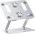 Homoyoyo Aluminum Alloy Laptop Cooler Stand with Dual Fans Adjustable Height Foldable Ventilated Support USB Cooling Pad for Gaming and Office Laptops Silver