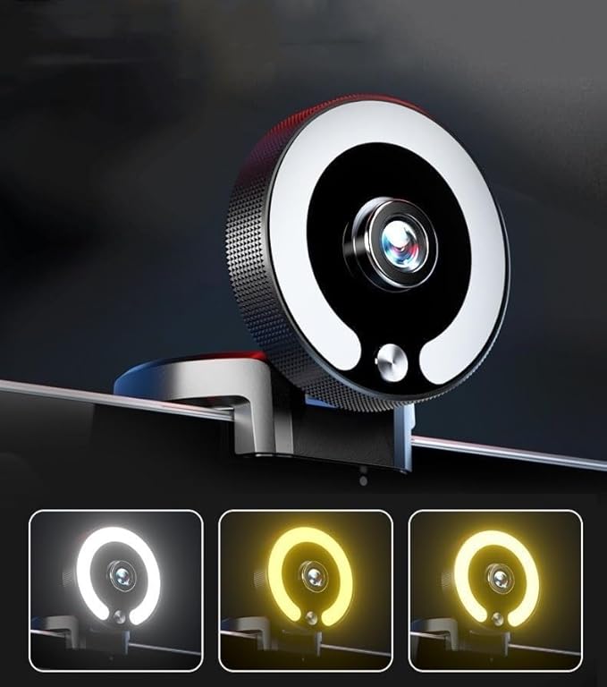 4K Webcam with Adjustable Ring Light HD Autofocus with Microphone HD Web Camera with Privacy Cover and Tripod Stand Plug and Play USB for Laptop Desktop Video Calling