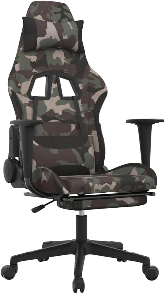 vidaXL Gaming Chair Gaming Chair with Footrest Adjustable Swivel Recliner Computer Chair for Office Modern Style Camouflage and Black Fabric