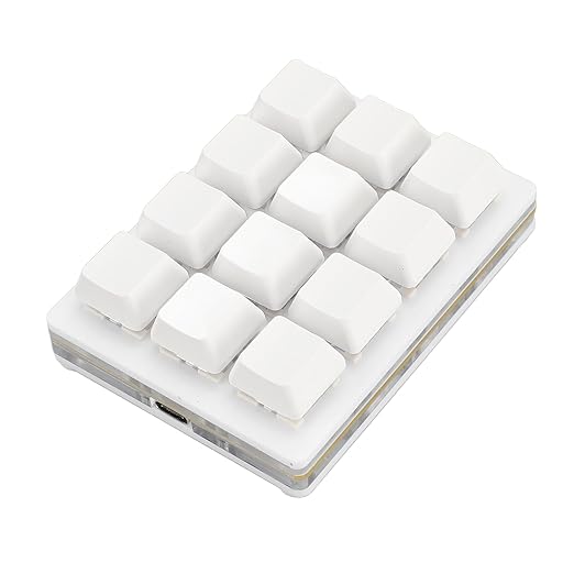 12 Key Mechanical Gaming Keyboard USB Wired Red Switch Programmable Macro Keyboard Plug and Play for School for Office (White)