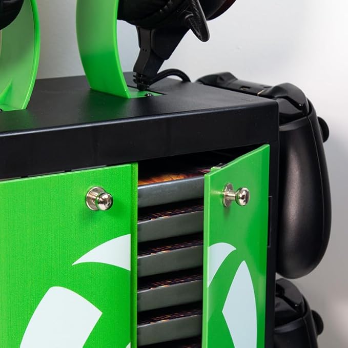 Numskull Official Xbox Gaming Accessory Locker &amp Storage Stand – Holds 10 Games/DVDs 4 Controllers Headset and Accessories – Durable &amp Compact Organizer – Official Xbox Merchandise