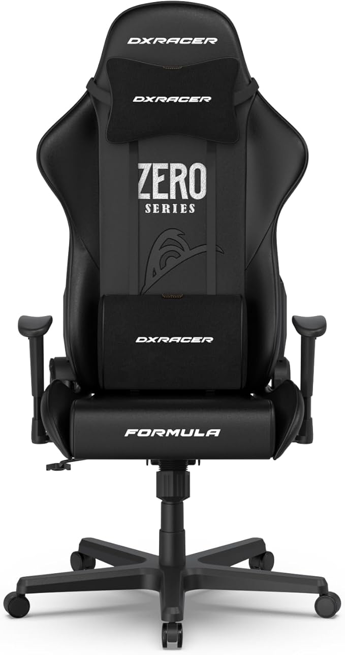 DXRacer Formula L Ergonomic Gaming Chair for Adults Reclining Video Office Computer Chair with Lumbar Support and Headrest Racing Style Height Adjustable (PVC Synthetic Leather Zero)
