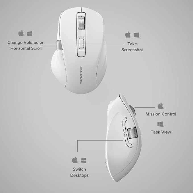 ALOGIC Apex Bluetooth USB-C Rechargeable 7 Keys Programmable Mouse | Optical Mouse | Mac and Windows Shortcuts | 7 Customisable Keys