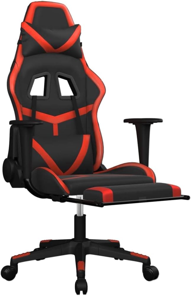 Massage Gaming Chair with Footrest Black&ampRed Faux LeatherMassage Office Chair Ergonomic Desk Chair Rolling Swivel Adjustable PC Computer Chair for Women Adults Girls(Style B)
