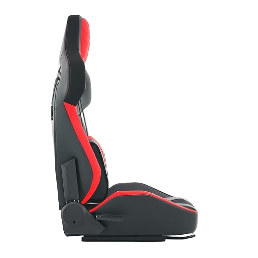 VroomAuto Universal PVC Bucket Style Reclinable Sport PU Leather Simulator Racing Seat with Adjustable Lock Slide Excluding Wheel Stand Handbrake Pedals and Monitor